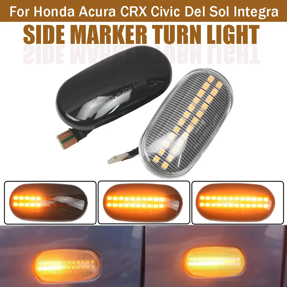 Led Dynamic Side Marker Turn Signal Light Sequential Blinker Lam 2x For Honda Acura Civic CRX Prelude S2000 Del Sol Fit Integra