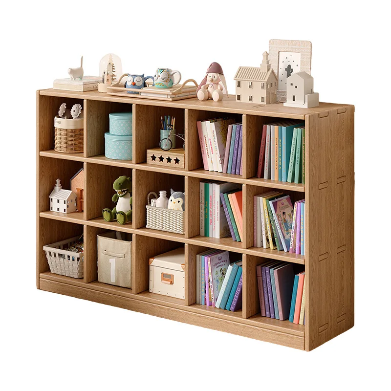 

Customized solid wood bookshelf shelf floor-to-ceiling integrated whole wall free combination lattice cabinet against the wall