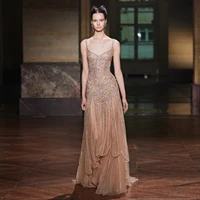 Sharon Said Champagne Mermaid Evening Dress Luxury Beaded Elegant Saudi Wedding Engagement Party Gown For Women SS552 Customized