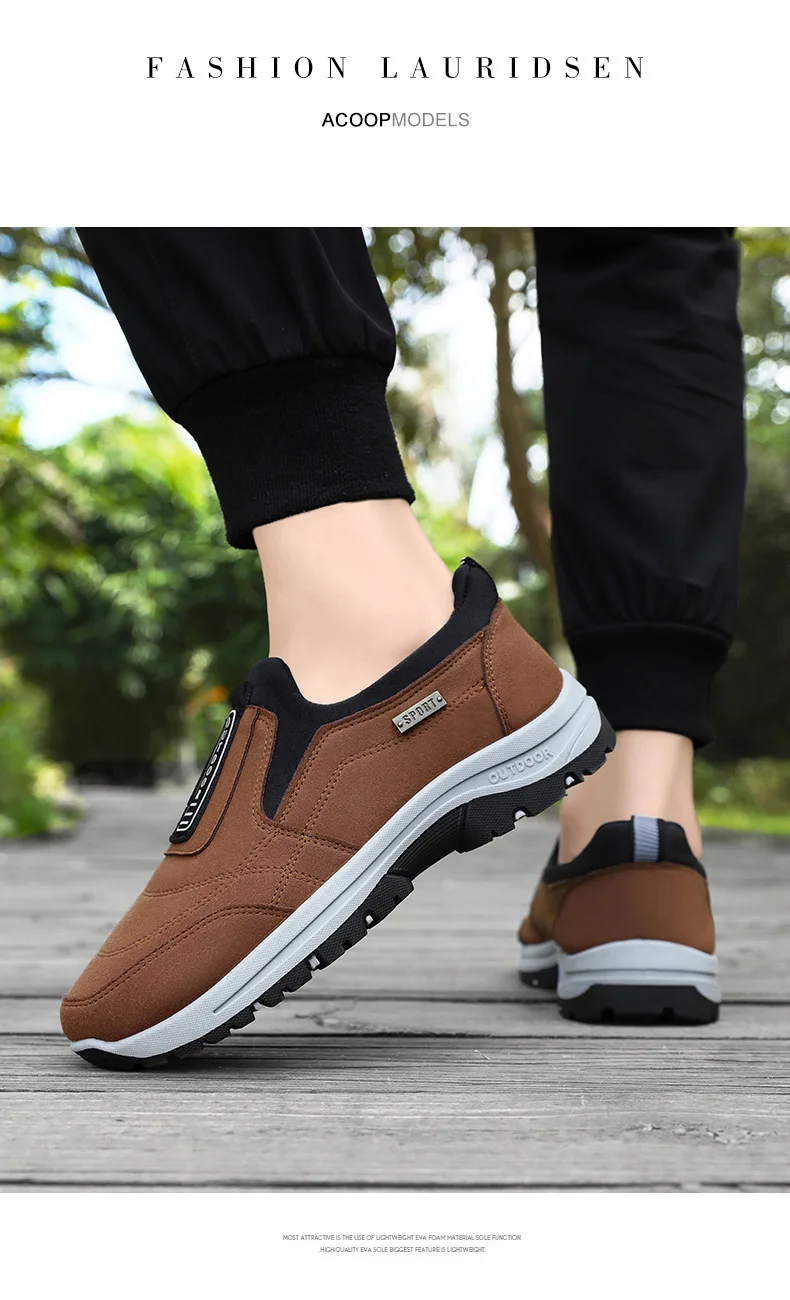 Wasserdichte Slip-On-Wanderschuhe für ältere Herren, rutschfest, stoßdämpfend, mit Profilsohle, für den täglichen Gebrauch im Freien, Freizeitschuhe, Wanderschuhe – Detail 3