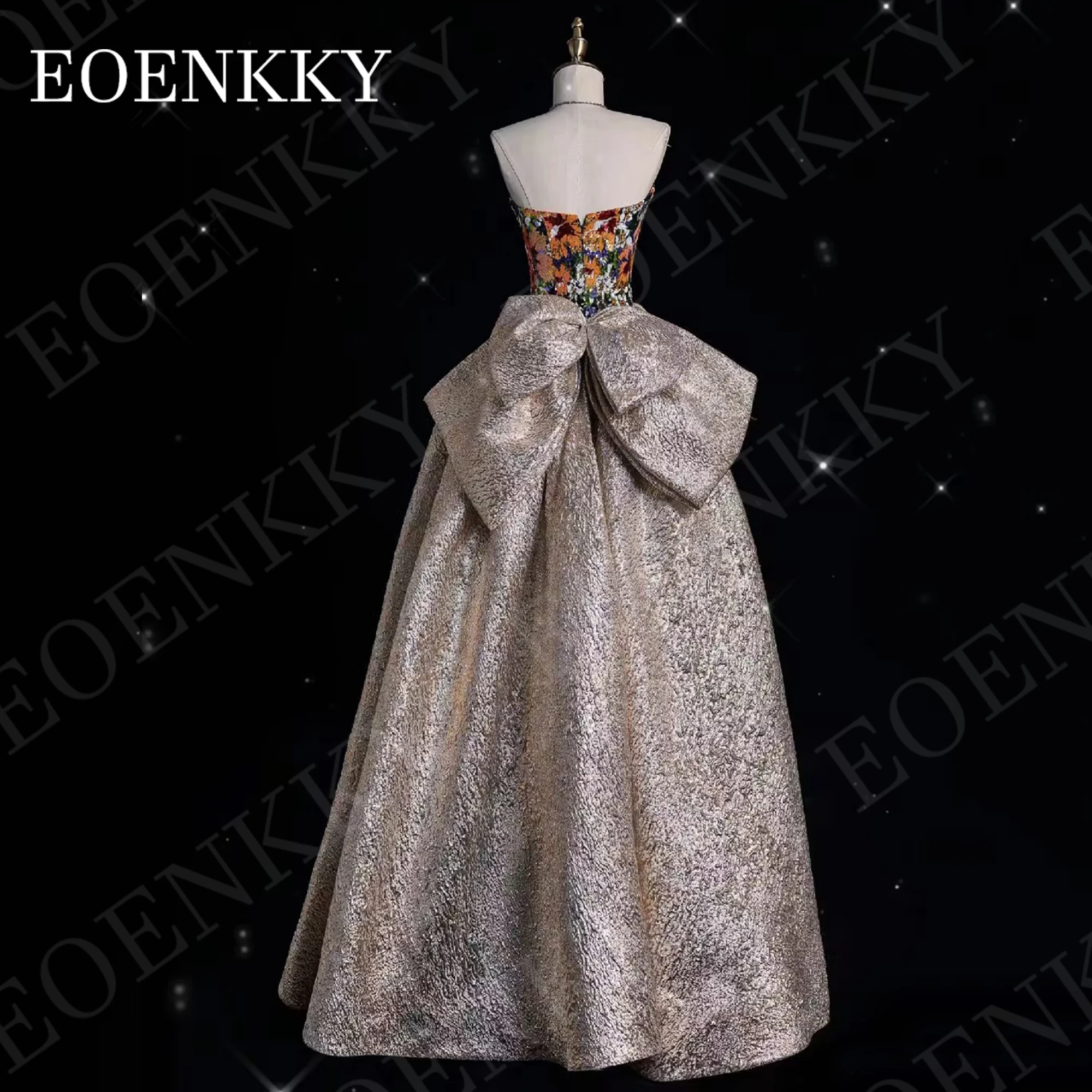 Robe de Rhde luxe A-Line à paillettes florales robes de banquet sans bretelles longueur au sol nœud en fibre dos ouvert Luxe a - ligne robe de bal sequin fleur bretelles au sol robe de banquet avec arc sans manches par