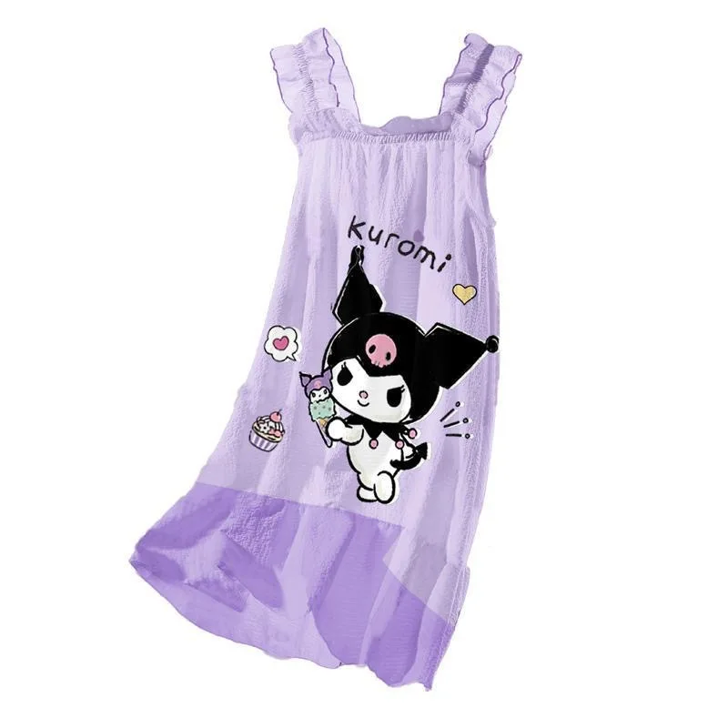 2024 New Children Pajamas Sanrioed Kawaii Anime Kuromi Cinnamoroll My Melody Summer Cute Cartoon Girls Nightdress Gift for Kids