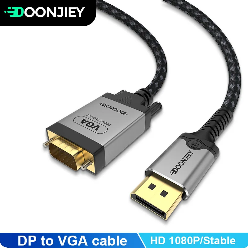 Displayport to VGA Cable HD 1080P DP to VGA Video Converter Male to Male Laptop Projector Monitor Display Port to VGA Adater 2m