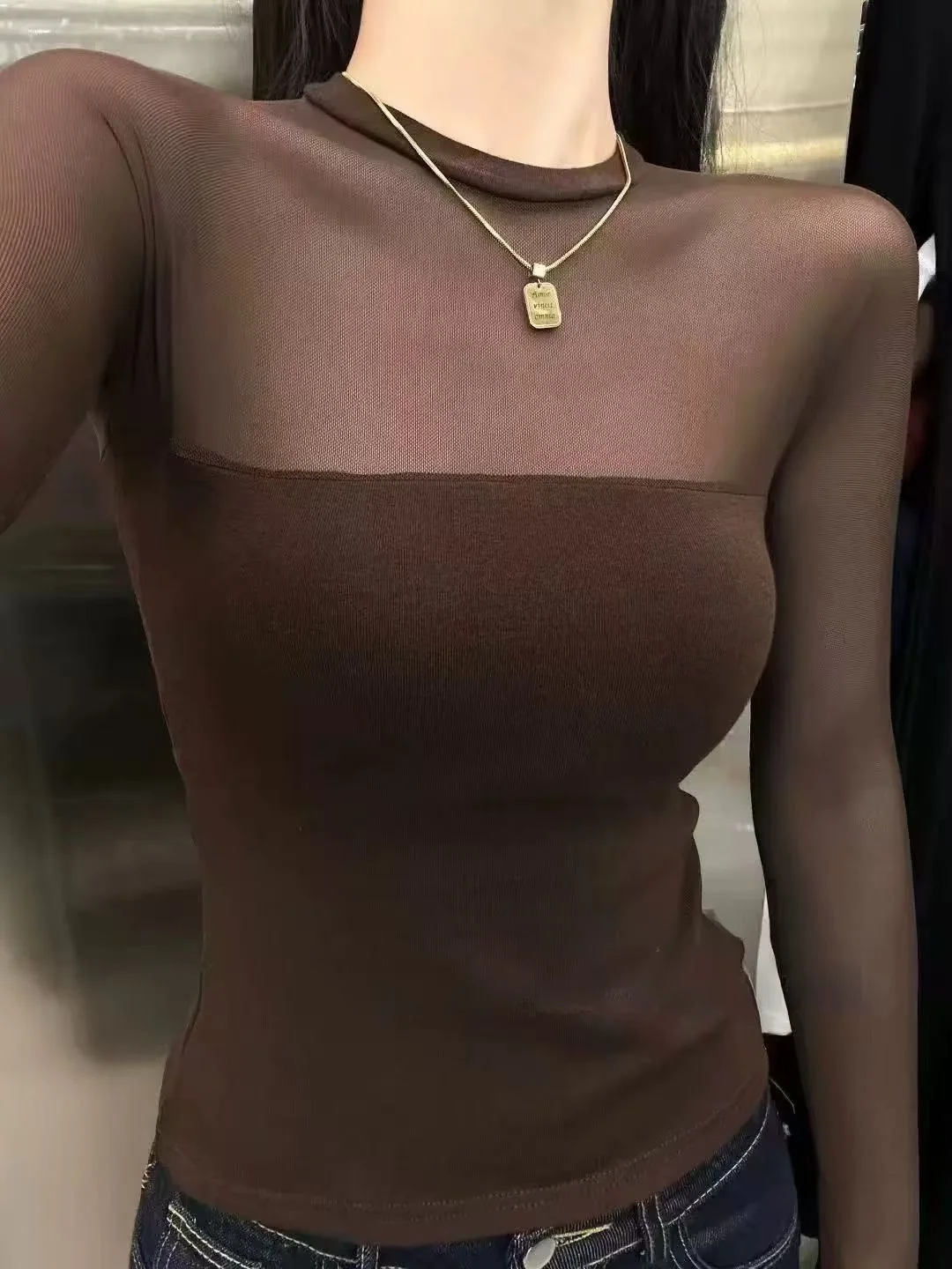 

Сексуальная круглая футболка с пикантной девушкой Ne Me Splice Design, длинная женская осенняя футболка, новый топ для привлечения внимания