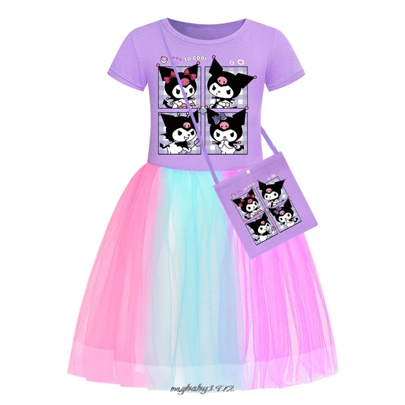 Adorável Kuromi Melody roupas femininas, camiseta gráfica estética infantil, vestido arco-íris, festa de casamento chique, princesa, verão