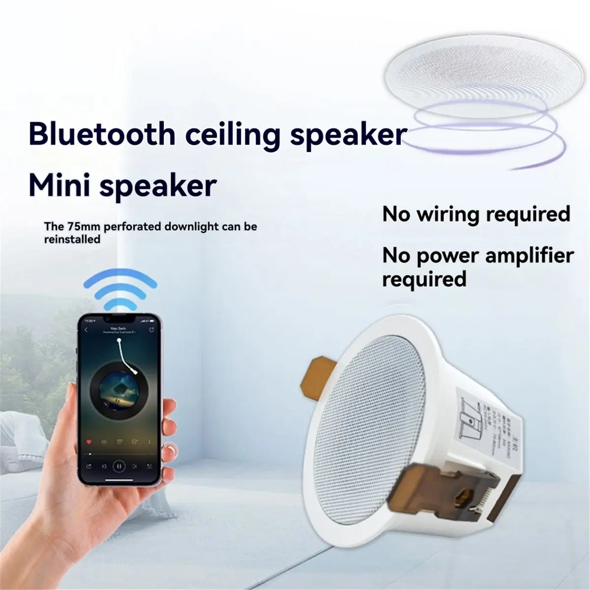 popop MINI Bluetooth Ceiling Speakers with 1 Deputy Stereo Sound Home Audio Music System for Bathroom Kitchen Living Room