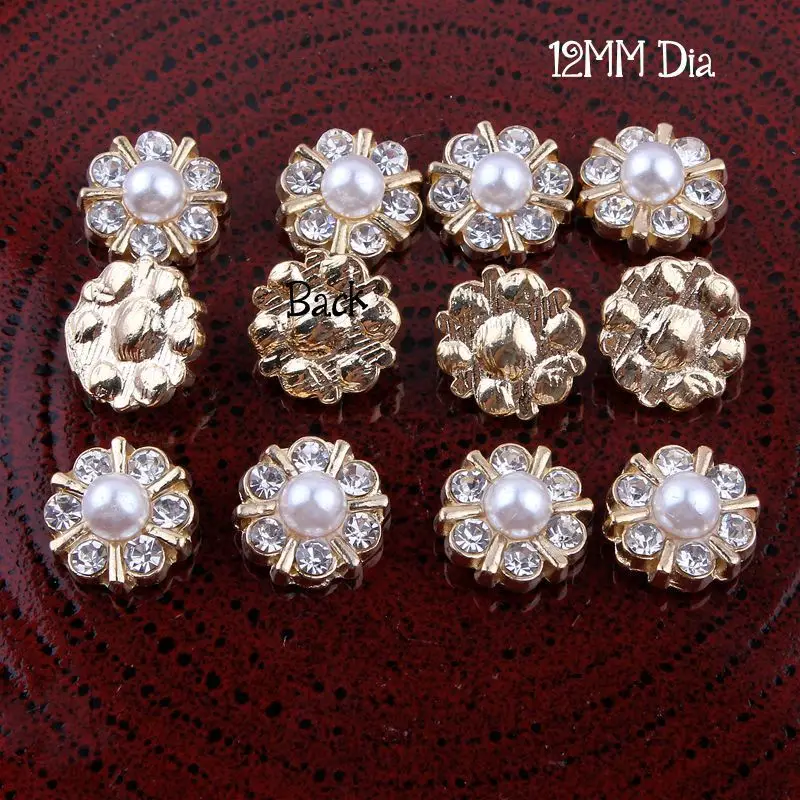 200pcs/lot 12MM 2Color Newborn Mini Bling Metal Plating Flatback Button For Craft Clear Decorative Rhinestone Button For Wedding