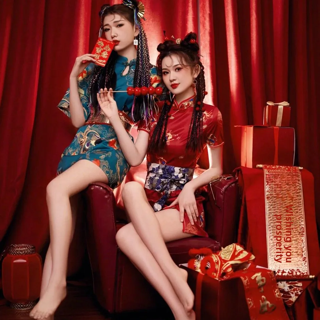 

Костюмы для фотосессий в стиле ретро для сестер и лучших подруг: китайские платья ципао для выступлений и фотосессий в студии