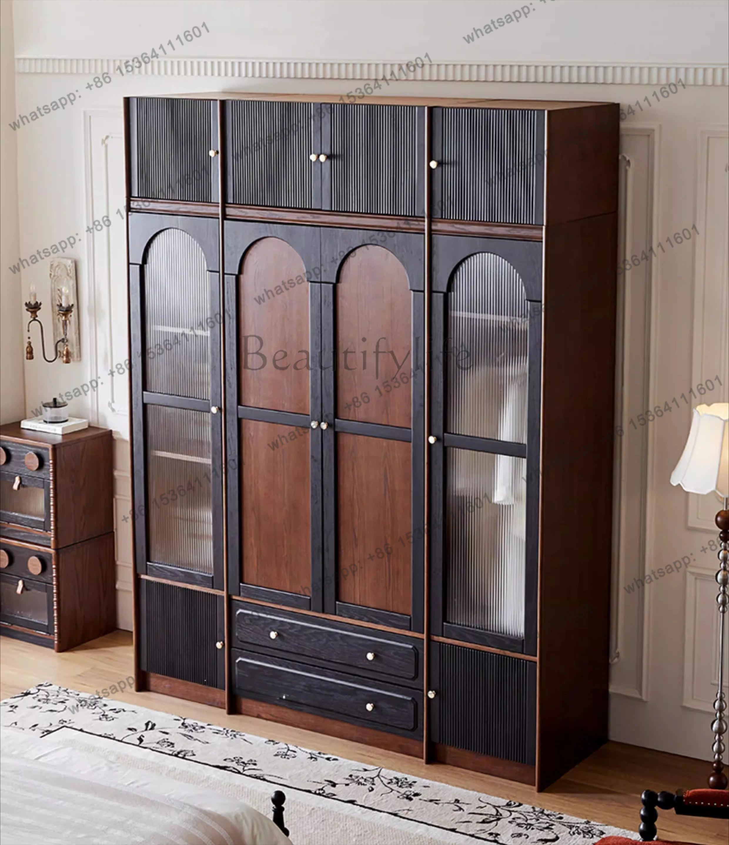 

Французский ретро-шкаф из массива дерева с четырьмя дверцами, большой, в среднем антикварном стиле, с верхним шкафом, американская мебель для хранения вещей.