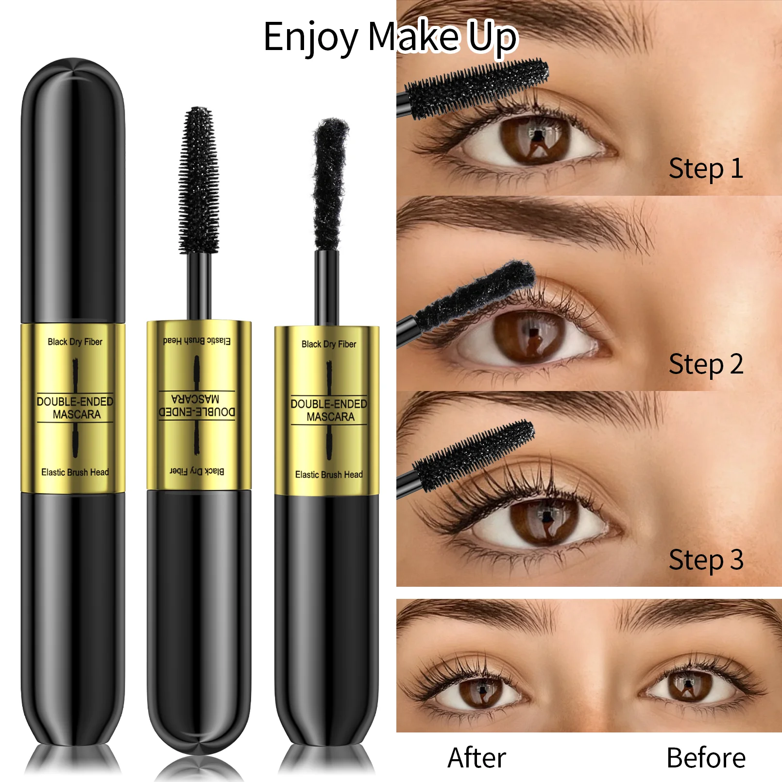 2 In 1 4D Silk Fiber Mascara Waterproof Black Eye Lash Thick Curling Brush Eyelash Lengthening Extension Rimel Volume Mascara