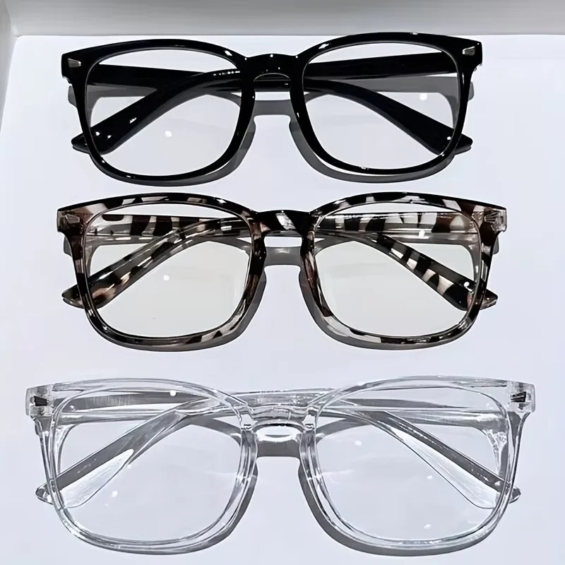 3 قطع من إطارات PC خفيفة الوزن، نظارات بعدسات شفافة مربعة الشكل - حجب الضوء الأزرق، إطار كامل، للارتداء اليومي وغير الرسمي #2