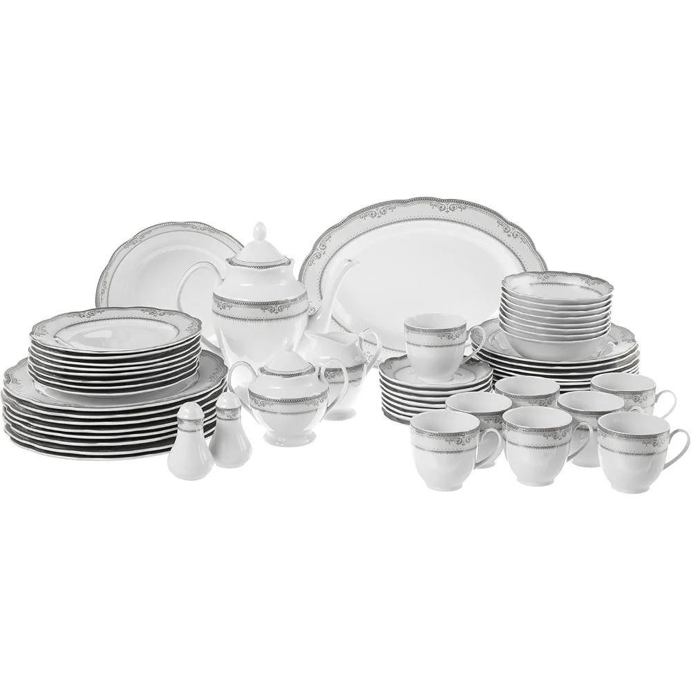 Lorenzo Import Elizabeth 57-Piece Wavy Porcelain Dinnerware Set