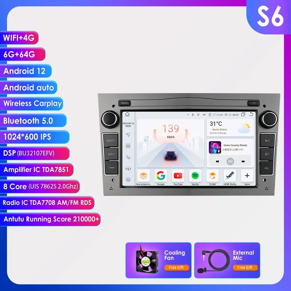 2 Din Android 12 Stereo Autoradio Multimedia Speler Gps Navi Voor Opel Corsa C Signum Vivaro Astra H Corsa D Zafira Tigra Twintop