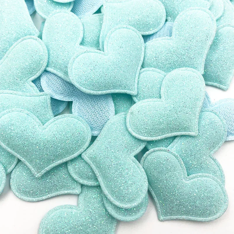 35mmx30mm 10PCS/lot Glitter Padded Heart Felt Patches Appliques For Clothes Sewing Supplies DIY Hair Bow Wedding Decoration A346