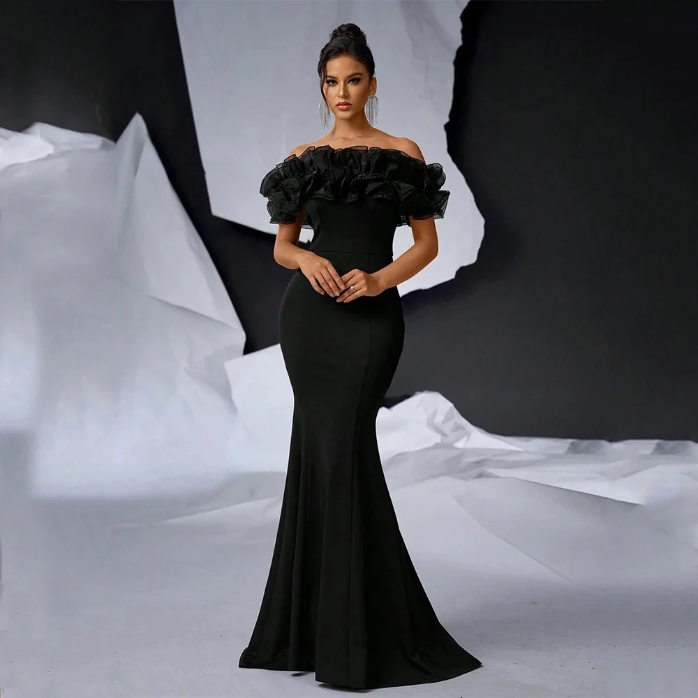 

Arya Classic Black Evening Dresses Jersey for Floor-Length Off the Shoulder Prom Dress Mermaid Vestidos De Fiesta Customized
