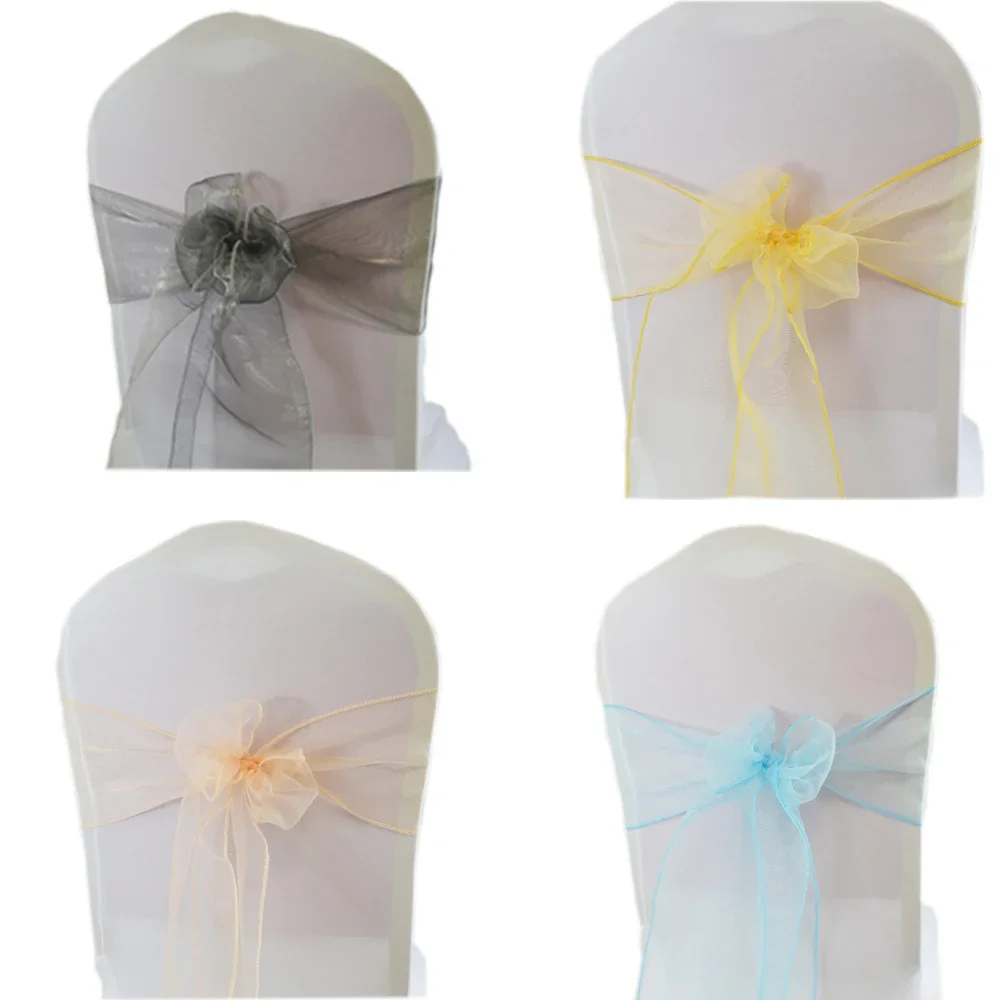 (50/100pcs) Organza Chair Sashes Bow Knot for Wedding Party Event Banquet Decoration Hotel Outdoor Party Chair Decors Supplies