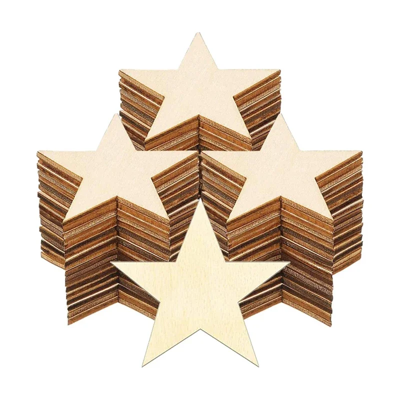 10pcs 10cm Unfinished Blank Star Wood Pieces, Wooden Star Embellishments Christmas Tree Star Cutouts Ornaments for DIY Crafts