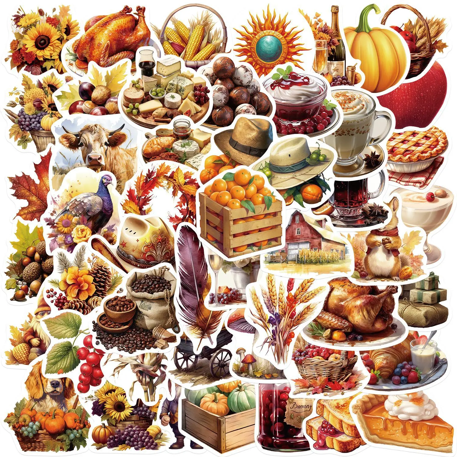 10/30/50PCS Cartoon Vintage Thanksgiving Autumn Harvest Stickers For DIY Travel Luggage Fridge Laptop Graffiti Sticker Kid Decal