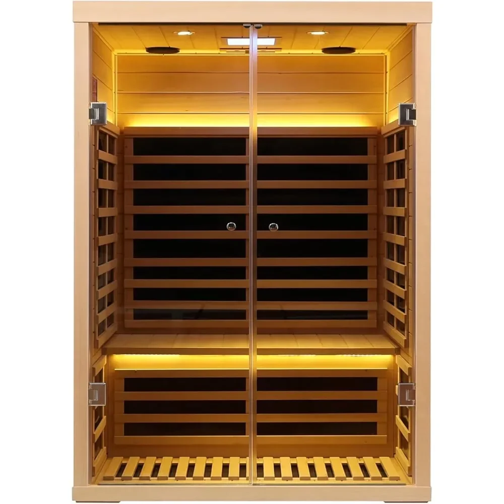 

Home Indoor Sauna,Tempered Glass Doors, 1780w, App & LCD Panel Control, Bluetooth Speakers, 2 Person Low EMF Far Infrared Sauna