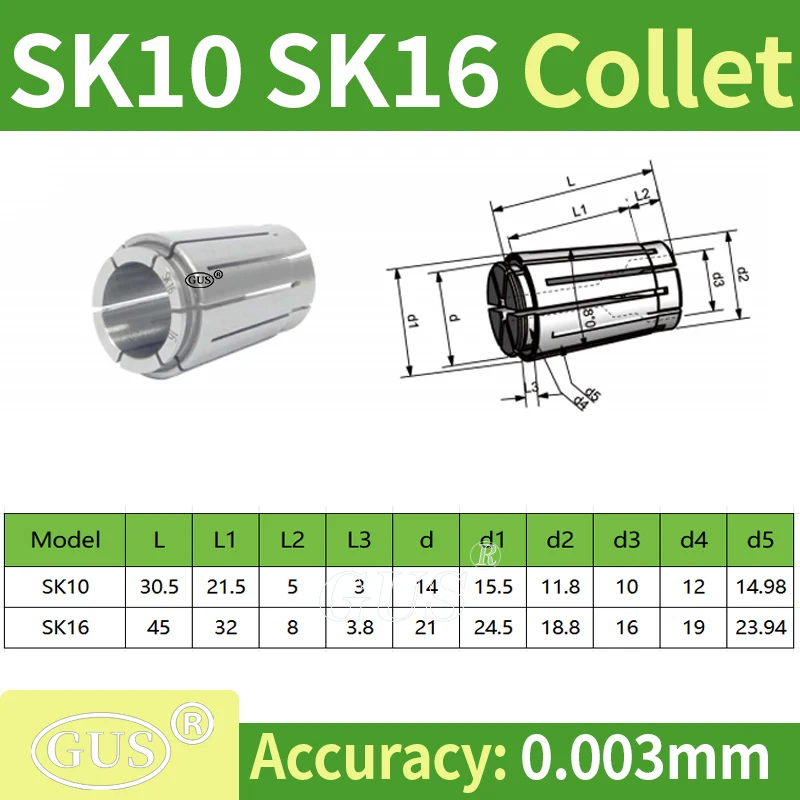 GUS SK10 SK16 Collet SSK10 SSK16 GSK10 GSK16 Collet Chuck Clamp Range 2-16mm SK collet CNC Machining Center Spring Chuck Collet