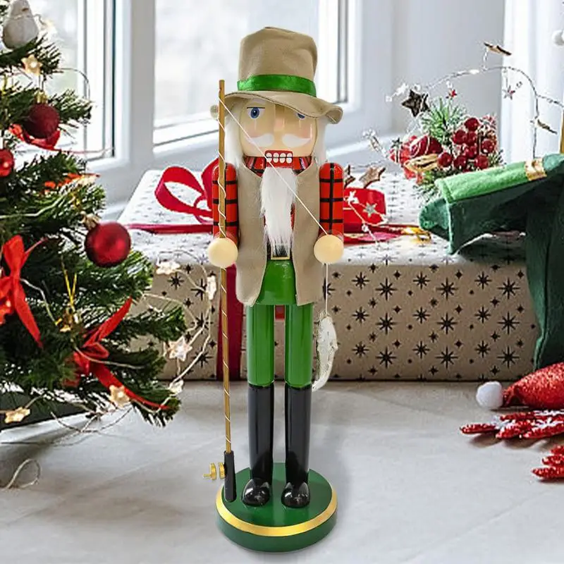 

Wooden Nutcracker 14.96inch Christmas Decorative Fisherman Ornament Holiday Nut Cracker Doll Figure Nutcracker Figures For Shelf