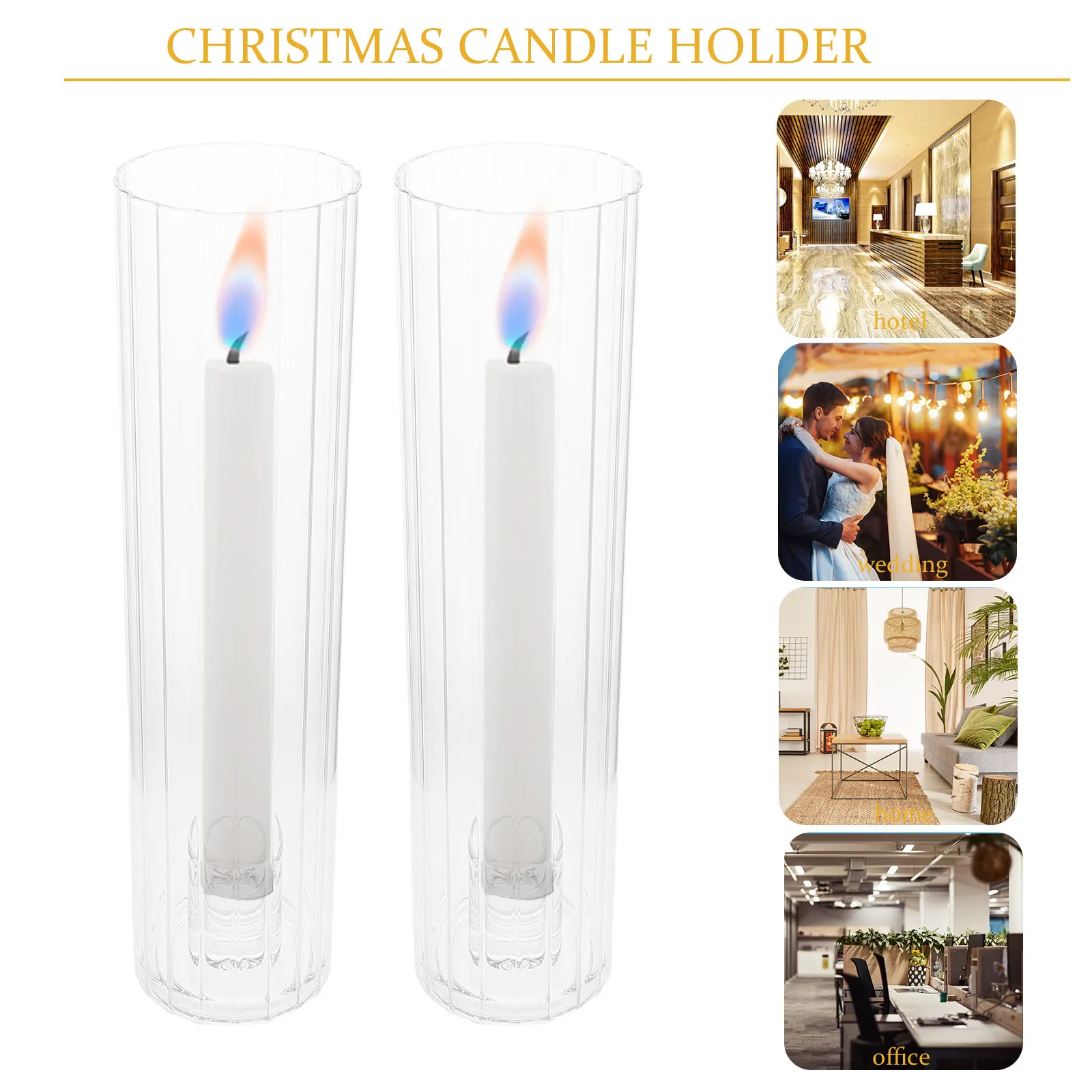 2Sets Striped Glass Hurricane Holders Transparent Cylinder Candlestick Holder for Dining Table Wedding Party Outdoor
