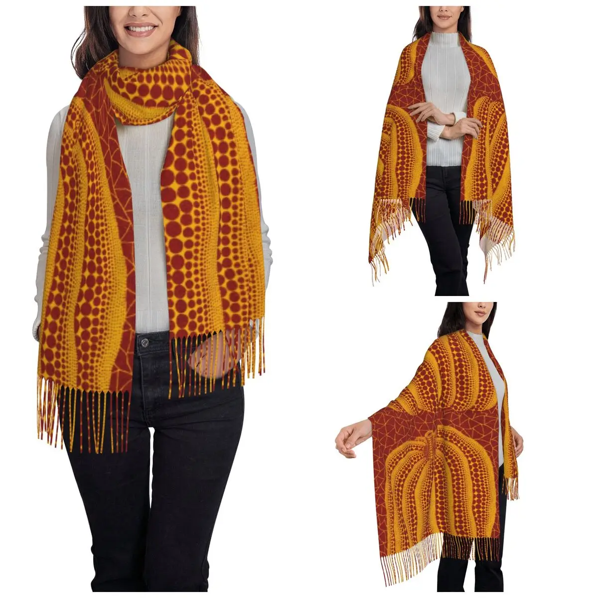 Yayoi Kusama Pumpkin Shawl Wraps for Ladies Winter Large Soft Scarf Polka Aesthetic Pashmina Shawl Scarves