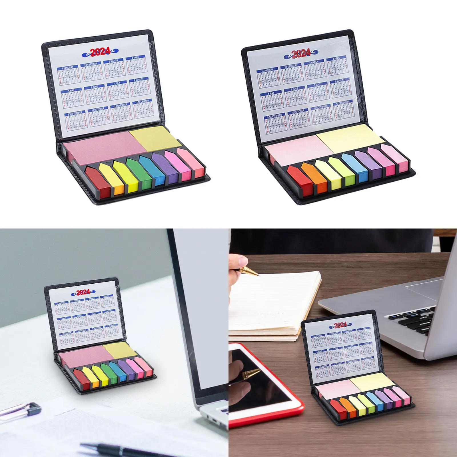 Boxed Self-Stick Notes Multicolor Sticky Notes Writable Tabs Flags with PU Leather Packaging Box Color Memo Pads