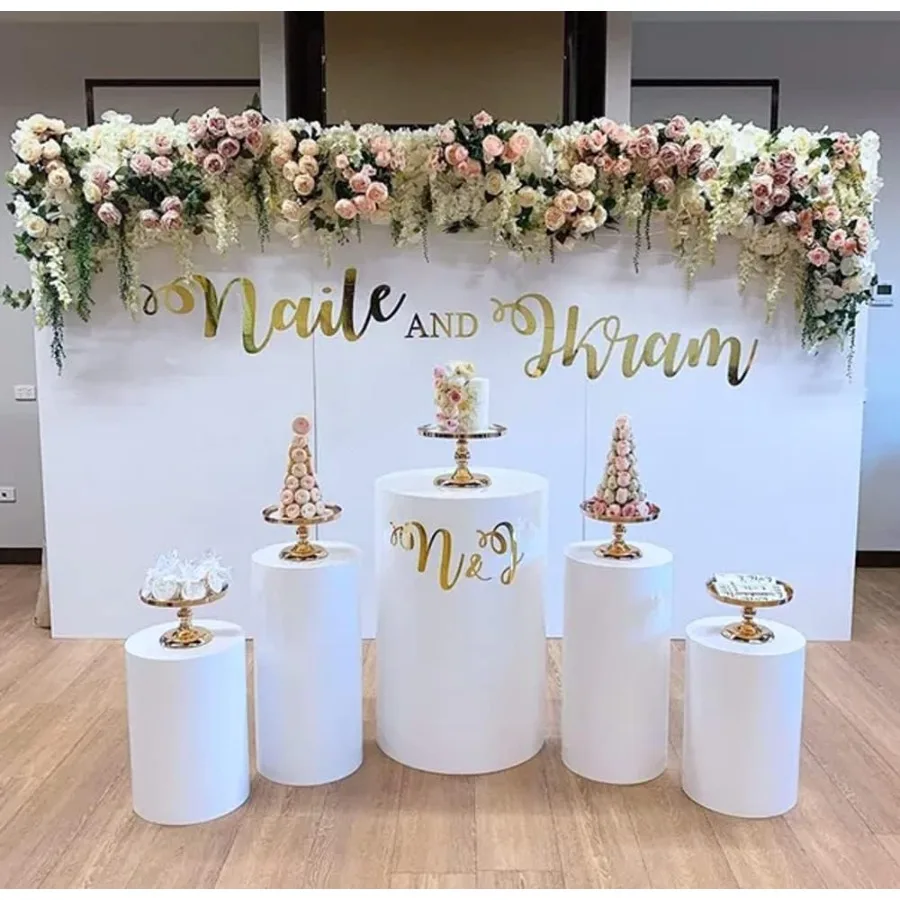 White Cylinder Cover for Baby Birthday Party Newborn Baby Shower Baptism Communion Christening Elastic Plinth Cover Decoration