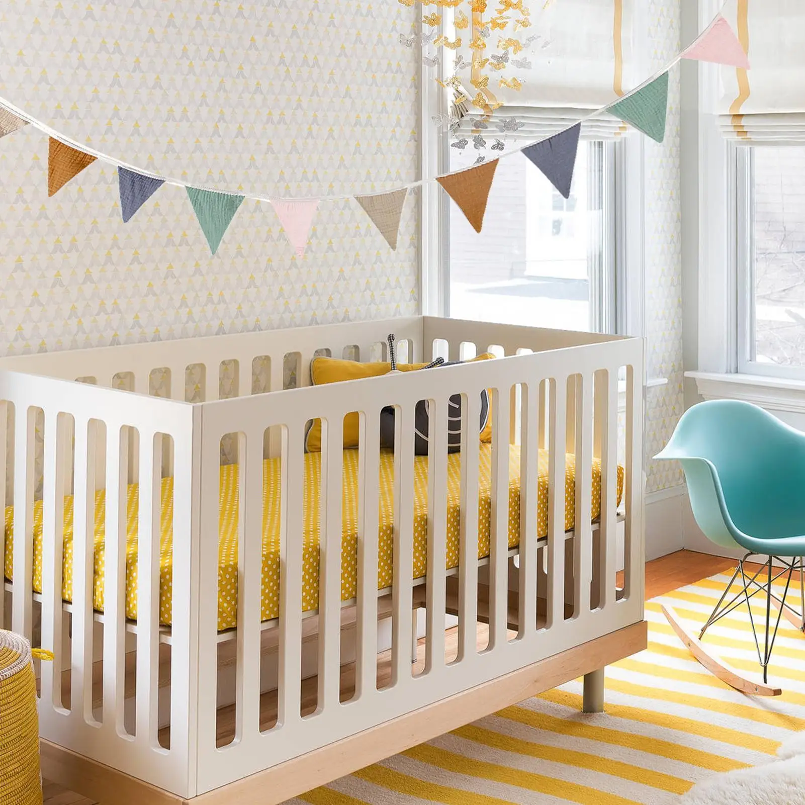 Pennant Banner Flags Nursery Bunting Banner Flags Washable Cotton Fabric Triangle Pennant Garlands for Bedroom Decorations