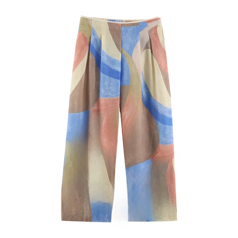 Short Printed Shirt Top Wide Leg Pants Long Trousers Fashionable Women's Set Four Seasons Suitable Brand New Winter Collection
