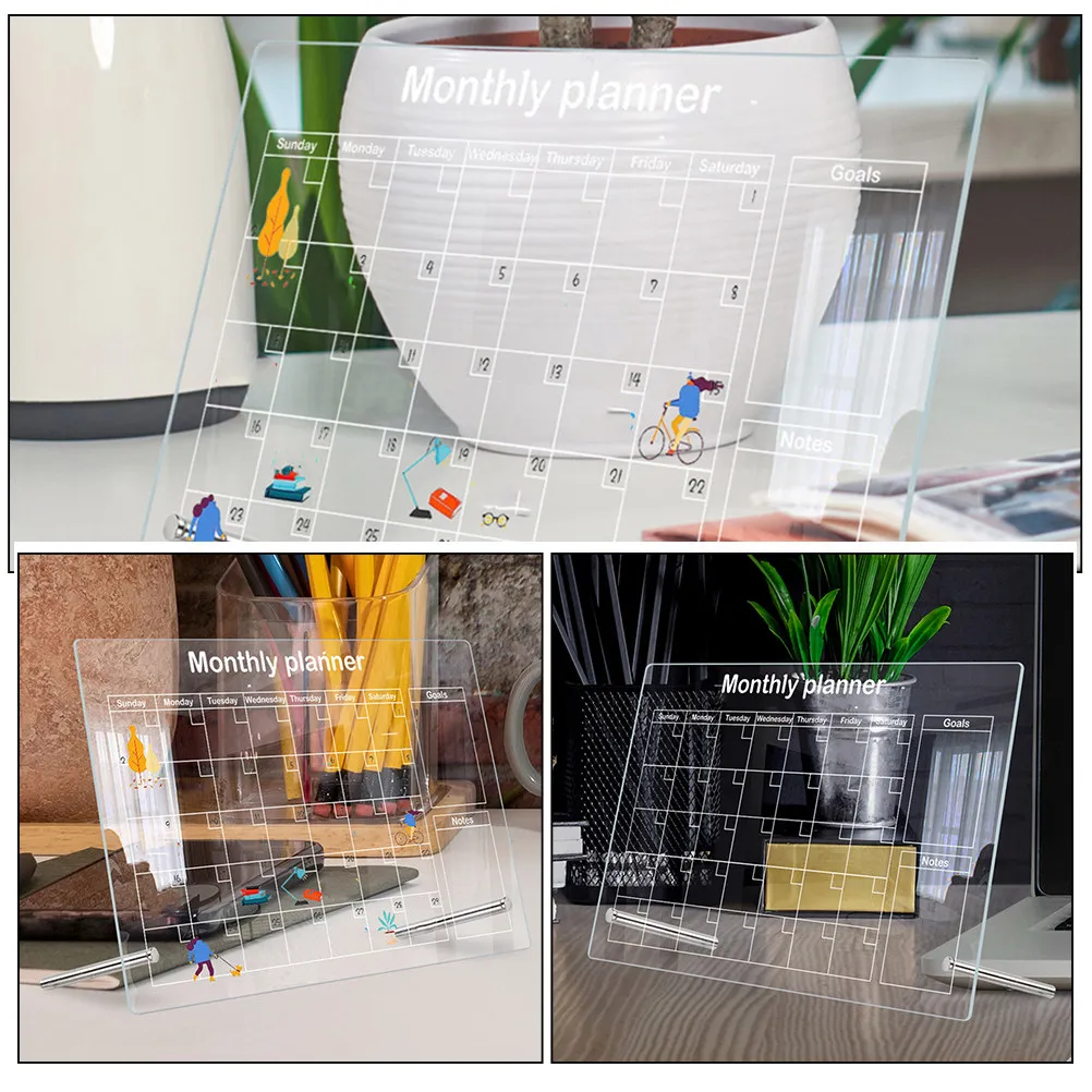 1Set Desktop Acrylic Dry Erase Board Smooth Writing Surface Reusable Erasable Memo Board for Desk Tabletop Planning Notes Decor