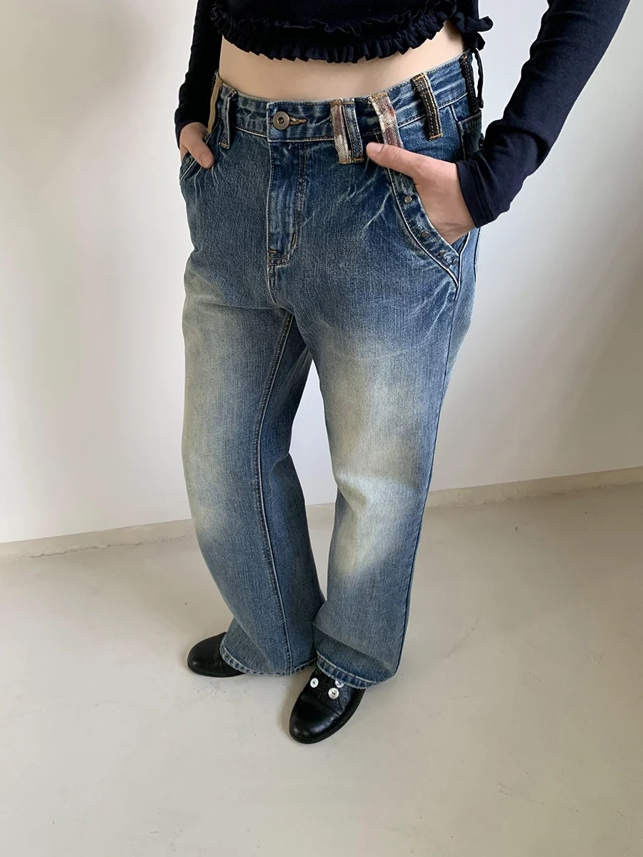 

Джинсы женские DKZ Blue Vintage из денима с эффектом потертости, осенне-зимние, новые, в стиле ретро, длинные брюки с высокой талией, для повседневной носки