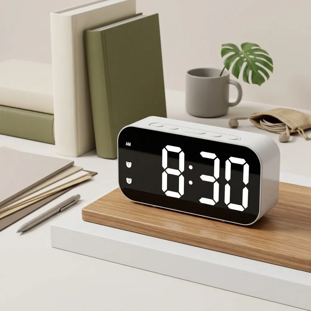 Modern LED Alarm Clock Voice Activated Temperature Readout Compact Dimensions 12x6x4cm for Students Professionals
