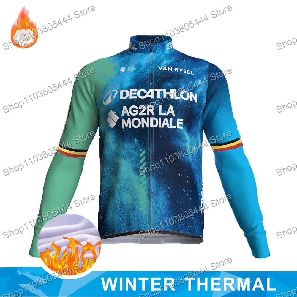 Ag2r Team Cycling Jersey 2024 Men Winter Long Sleeve Fleece Belgium Clothing Road Bike Top Shirts Bicycle Jacket MTB Sports Wear