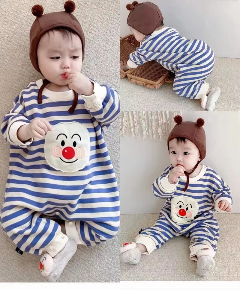 Spring Autumn Winter Newborn Baby Boys Rompers Cartoon Anpanman Print Long Sleeve Jumpsuit Girl Cotton Kid Outfit Infant Clothes