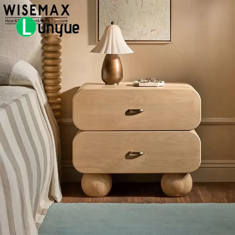 Light Luxury Solid Ash Wood Bedside Table 2 Drawers High End Nightstand for Hotel Villa Apartment Bedroom Furniture Storage