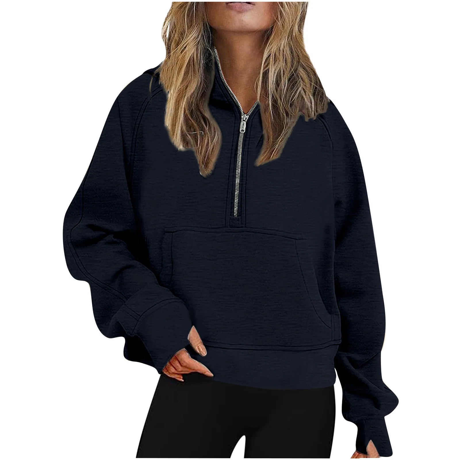 Chaqueta con capucha de media cremallera para mujer, chándal cálido de manga larga, Sudadera corta, abrigo deportivo de invierno, ropa de calle divertida