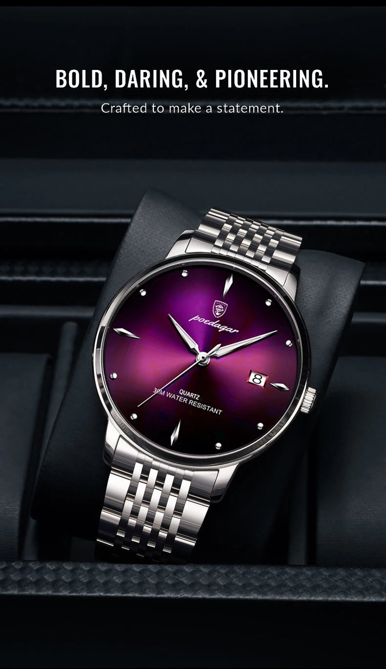 POEDAGAR Luxus Sport Männer Uhr Wasserdicht Leucht Edelstahl Datum Armbanduhr Für Mann Quarzuhr Business herren Uhren – Detail 4