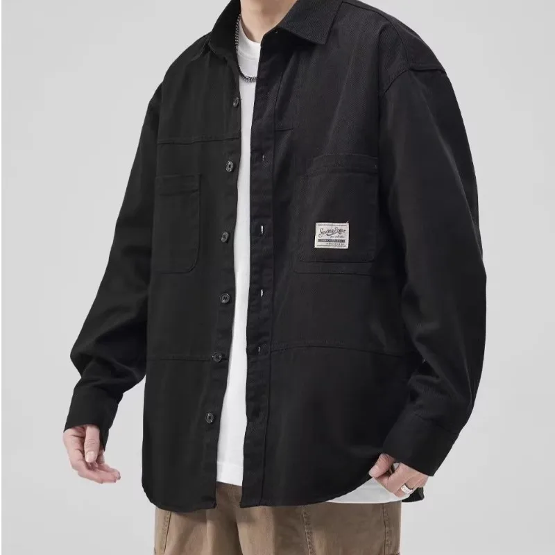 レトロな日本スタイルの長袖カジュアルルーズワークウェア男性用春秋ポリエステル繊維耐摩耗性と汚れに強い