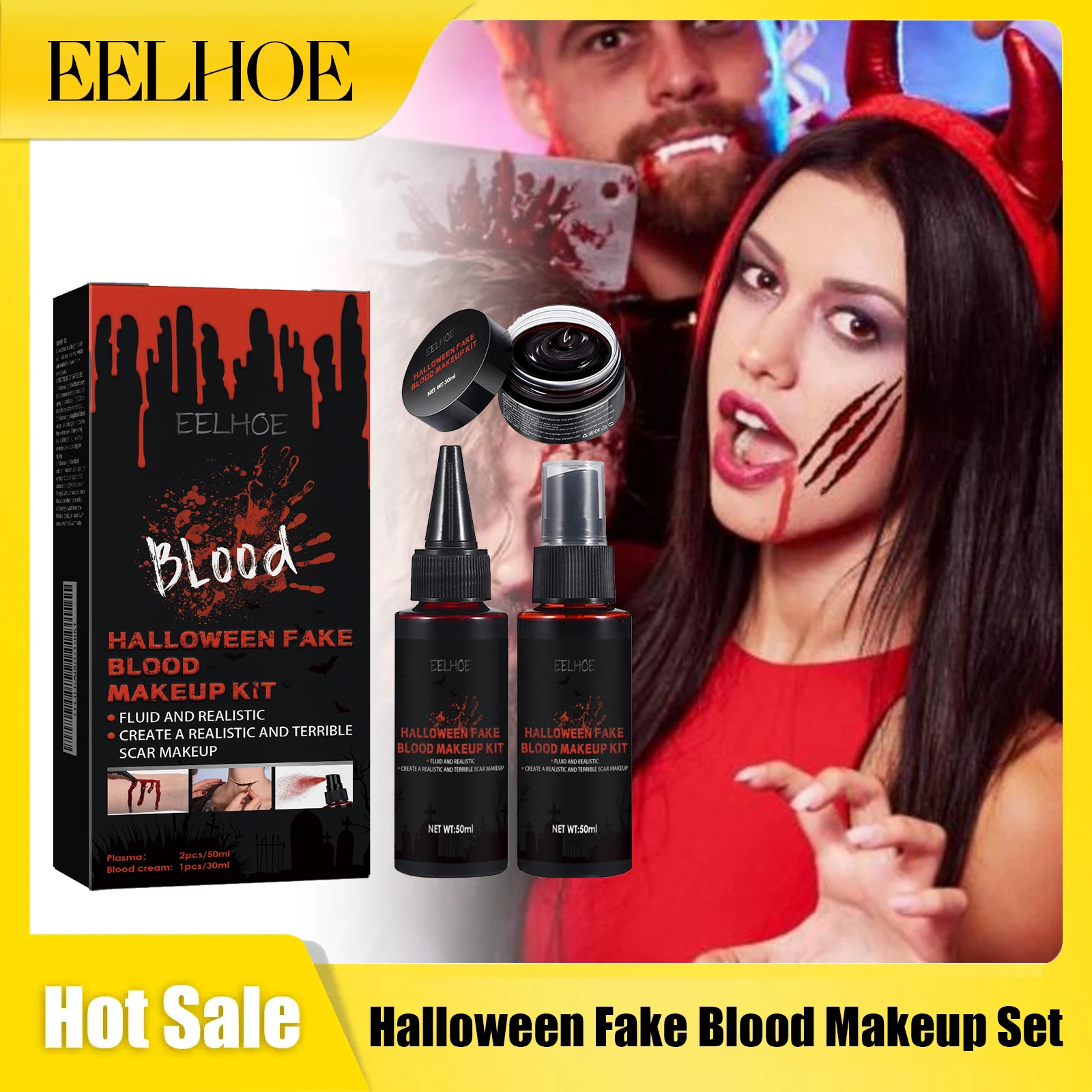 

Eelhoe Halloween Fake Blood Makeup Set Dazzling Painting Cosplay Kids Adult Art Theater Party Colorful Body Make up Cosmetic Kit