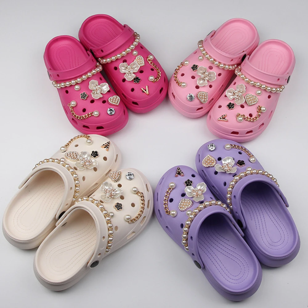 Breloques de chaussures, bricolage, chaîne de perles en diamant, décoration de pierres précieuses, boucle pour trou, accessoires de breloques de chaussures, cadeau de fête pour enfants filles