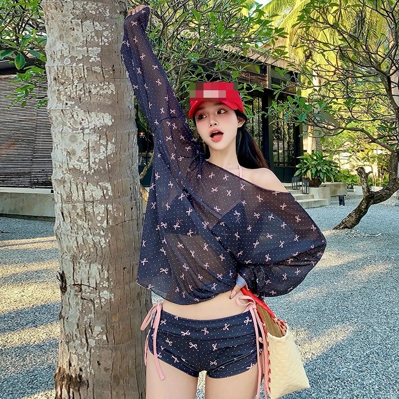 Women's Korean Ins Style Split Swimsuit,New 4 Piece Sweet Sexy,Sun Protection Cover Up Effortless Elegance Beach Vacation Bikini