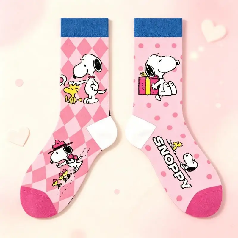 New Snoopy Socks Kawaii Cartoon Medium Socks Cartoon Theme Cartoon Socks Autumn/winter Warm Socks Gift