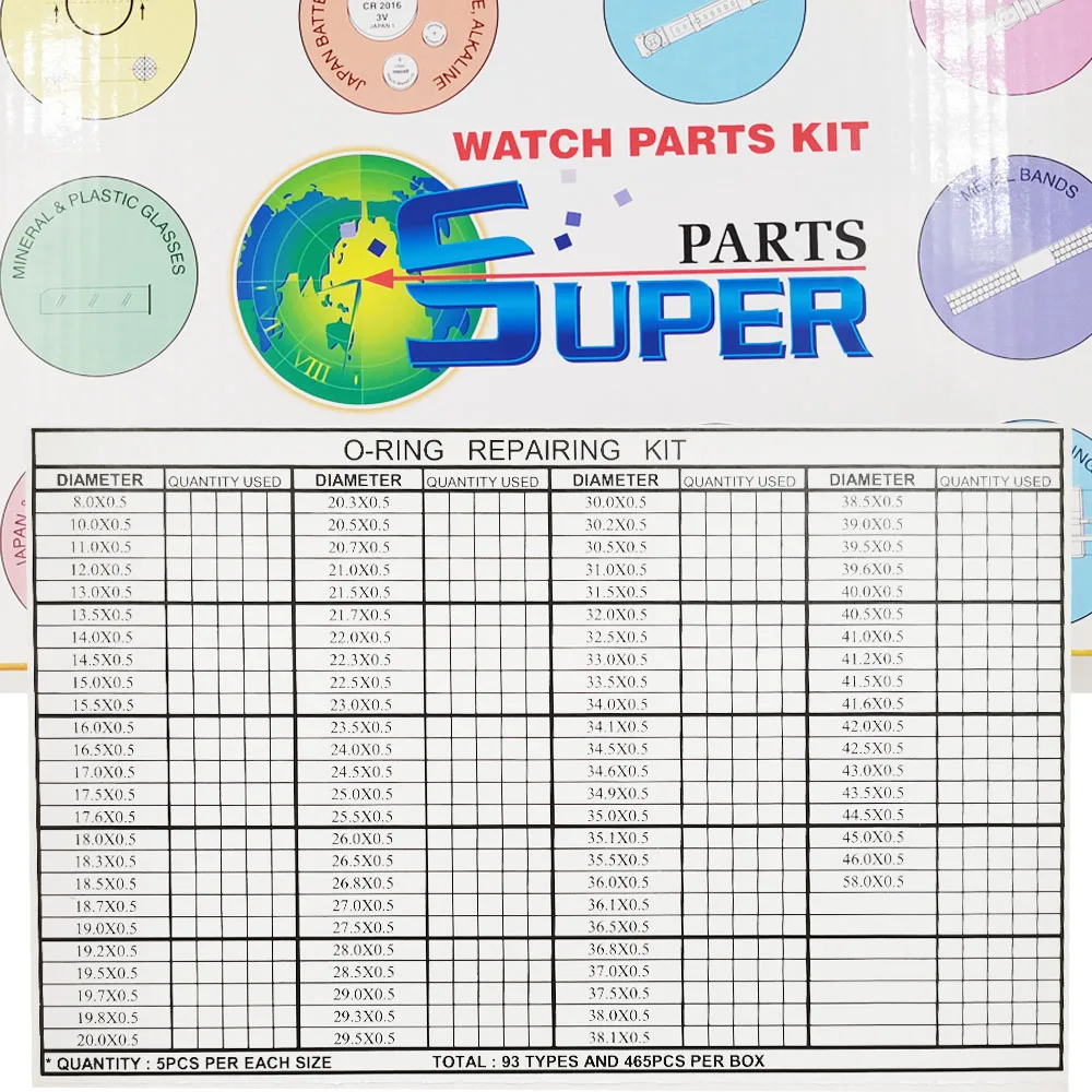 New 456Pcs/Box Hytrel O-Ring Parts 93 Type Assort Size Waterpoof Watch Back Cover Gasket Kit For Watchmakers