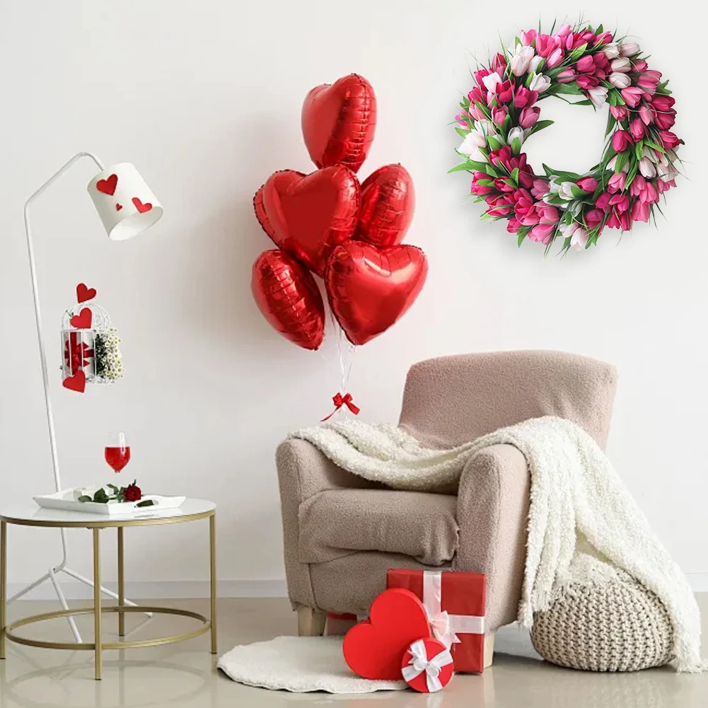 

Simulation Tulip Wreath Home Decoration Wall Hanging Wreath Artificial Flowers Wreath Mothers Day Gift Wedding Decoration