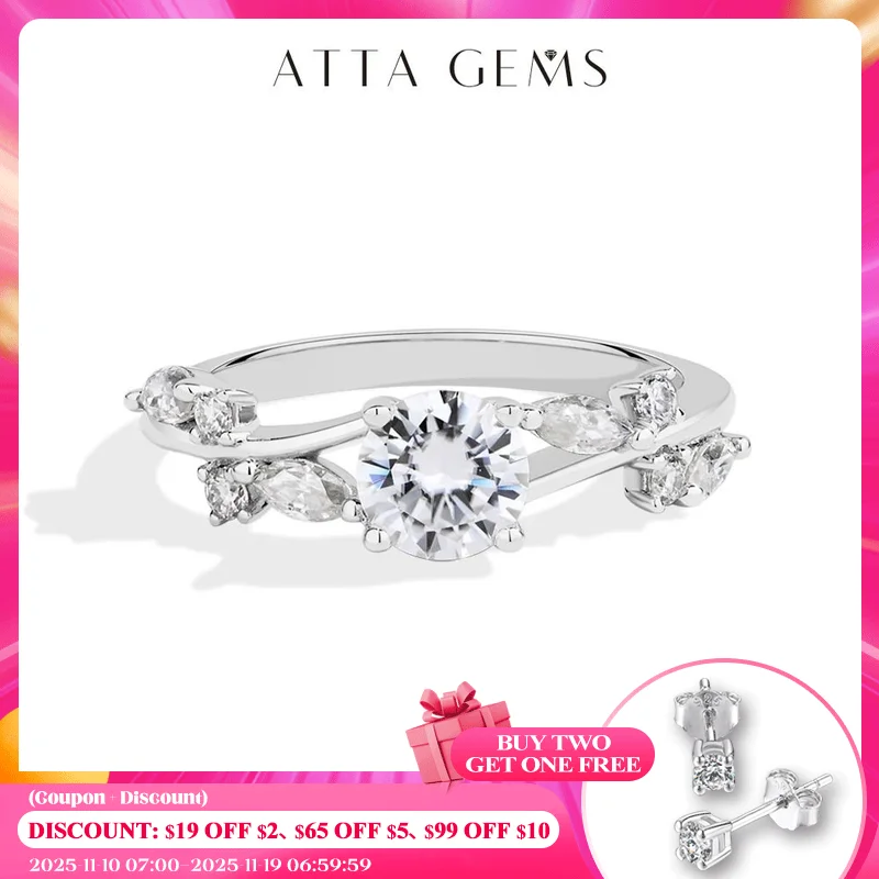 

ATTAGEMS Bypass Moissanite Ring Round Cut 0.8ct DVVS1 Real 925 Sterling Silver Women's Rings for Engagement Wedding Fine Jewelry