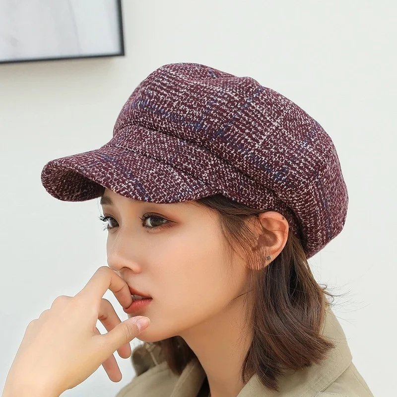 1pcs New Autumn Winter Wool Newsboy Cap Fashion Hat for Women Female Winter Cap Girl Visor Travel Beret Thick Vintage Warm Hats