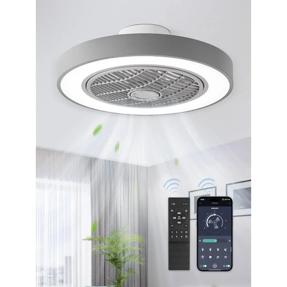 

20 Inch Low Profile Ceiling Fan with Light, Led Bladeless Ceiling Fan, Remote Control Enclosed Flush Mount Ceiling Fan