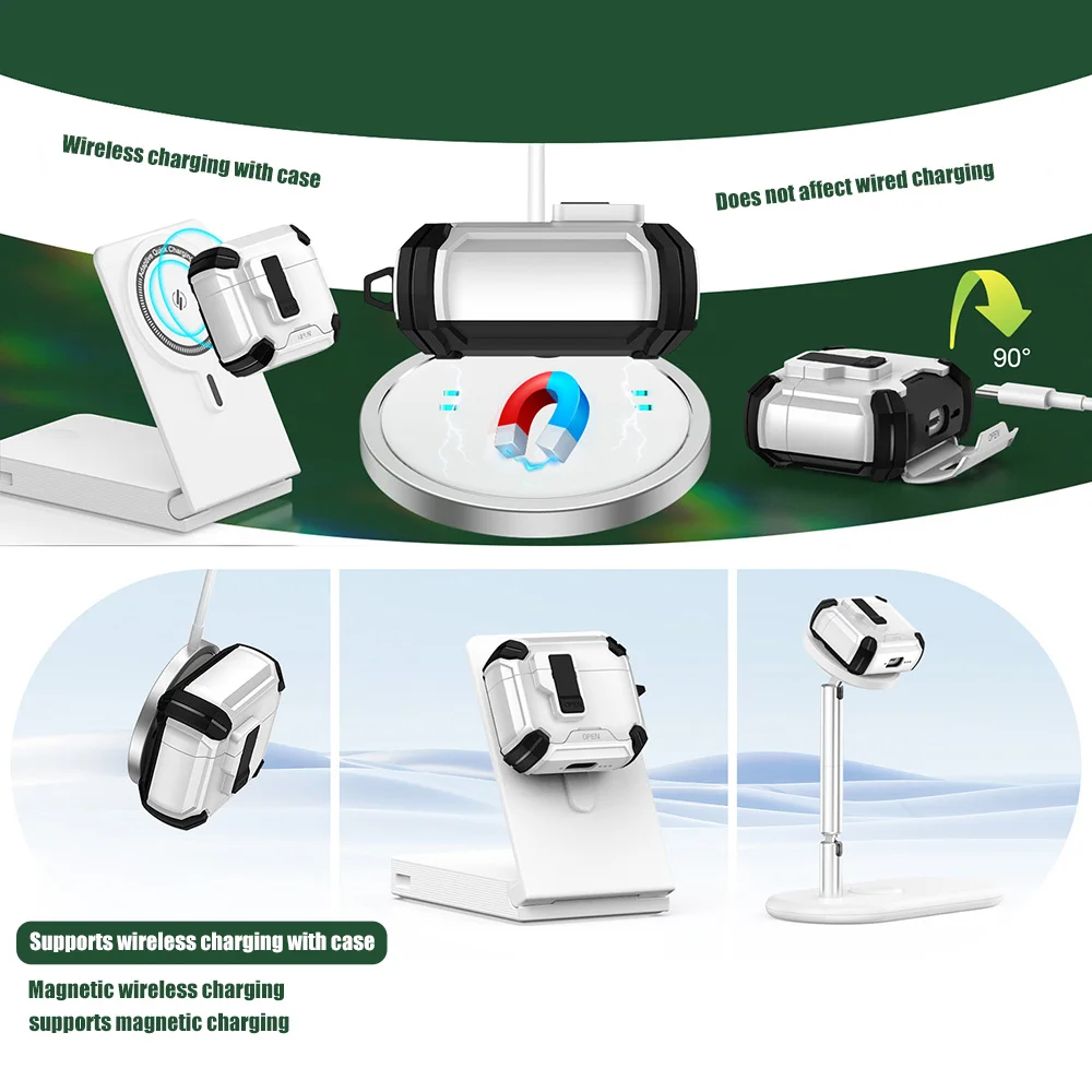 

For 2025 Airpods Pro 3 Case Luxury Automatic Lock Shockproof Wireless Charging Headphone Cover Air Pods Pro3 With Phone Stand